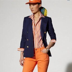 Ralph Lauren Sport Orange Stripes Embroidered Logo Cotton Shirt Size 6 preppy